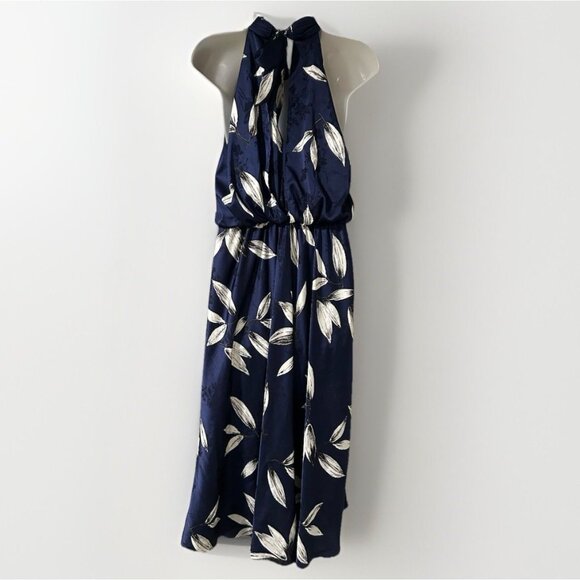 Adrianna Papell Halter Midi Dress Blue Floral Wedding Guest Women's Size 8 - Picture 6 of 8